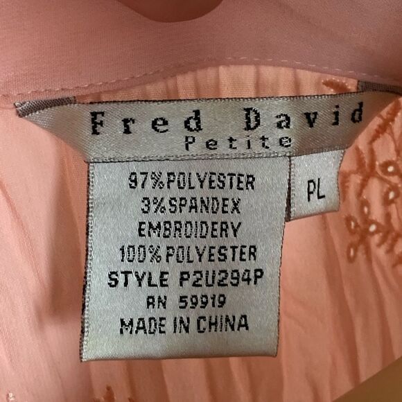 Fred David Button Up Blouse Embroidered Pleated PL Eyelet Pink Collared Petite - Picture 4 of 6
